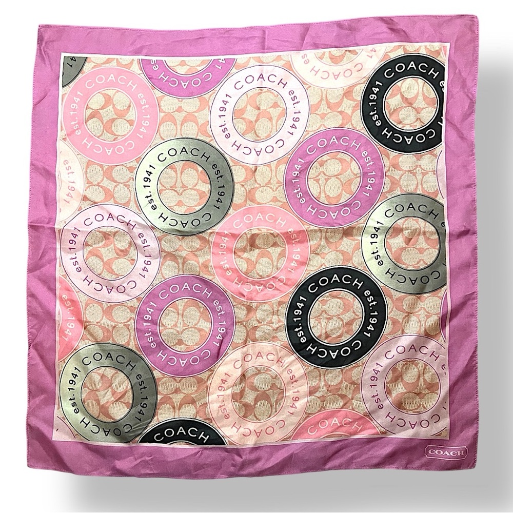 Coach Pink and Gray Medallion Accent Scarf